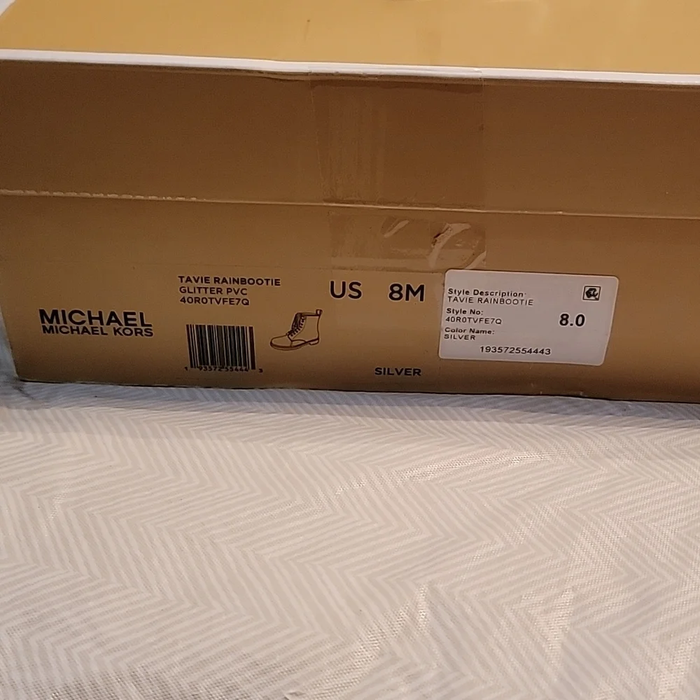 Michael Kors Silver Glitter Tavie Rainbootie Combat Boots Women's Size 8 NWT